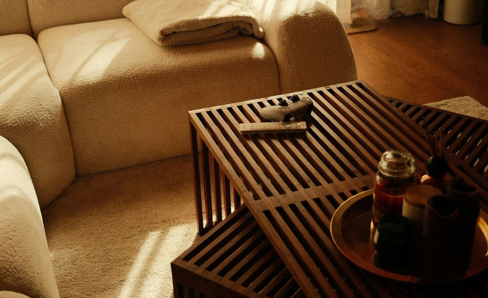 Sunlit cream sofa living room