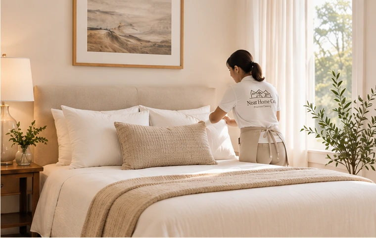 Professional preparing a room for Airbnb guests